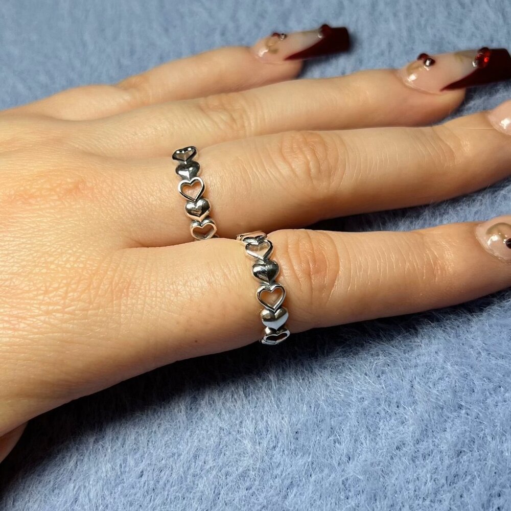 Love Me More Heart Shape Allover Band Oxidized 925 Sterling Silver Ring